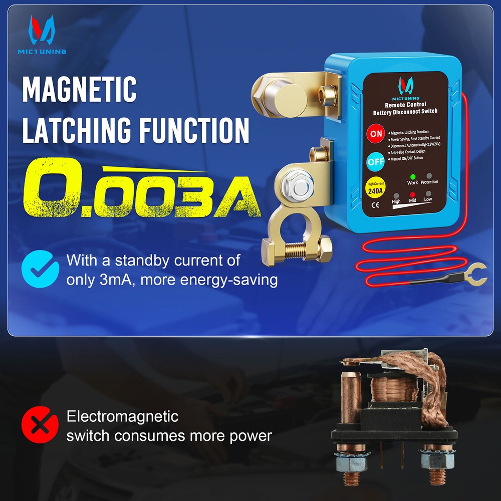 MICTUNING Remote Battery Disconnect Kill Switch Automatic 12V 240A LED Indicator