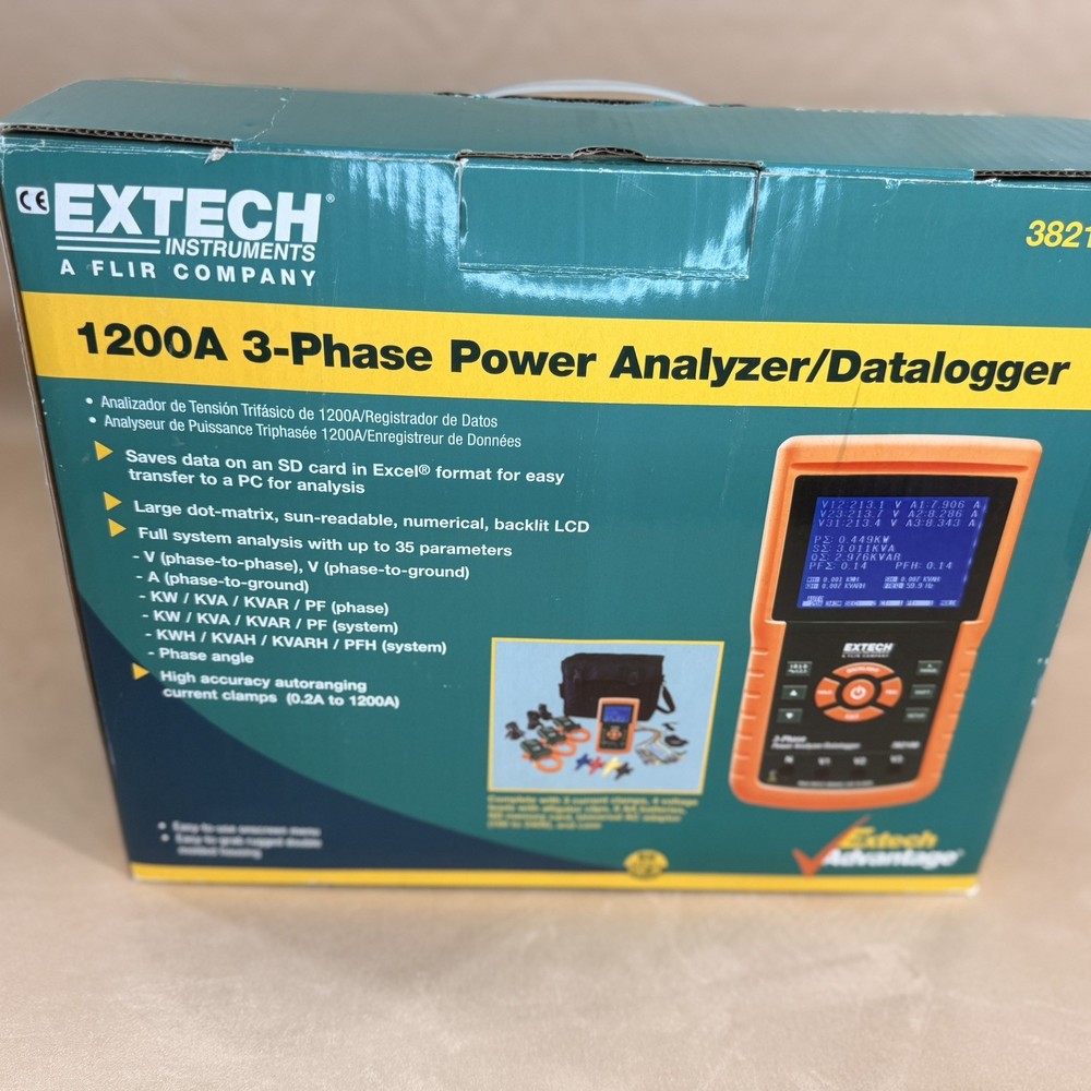 NEW OPEN BOX Extech 1200A 382100 3-Phase Power Analyzer/Datalogger