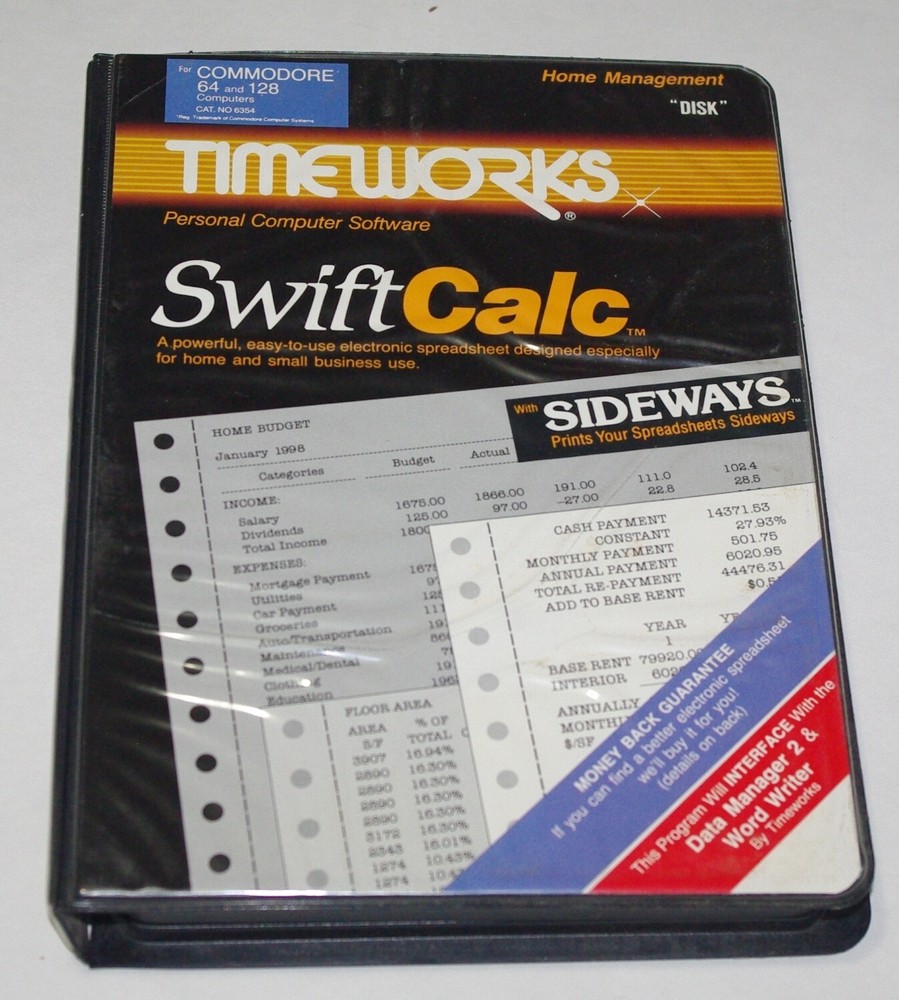 SWIFT CALC by TIMEWORKS spreadsheet C64 Disc software. 1983 excellent