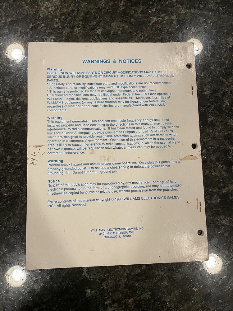 Williams Hit The Ice Arcade Manual