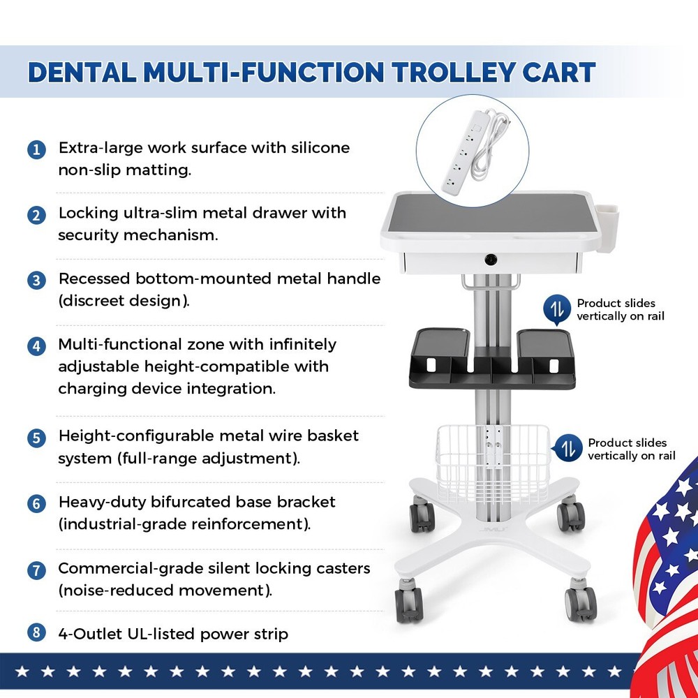 Dental Multi-Function Trolley Cart & 360° Lockable Wheels for Root Canal Treat