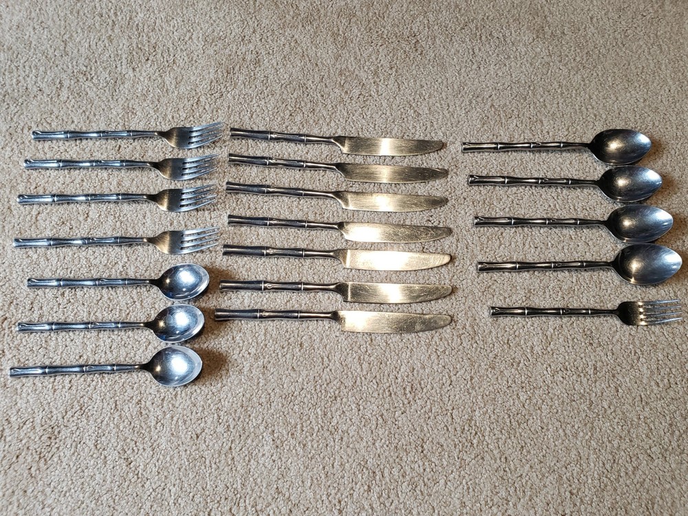 Hampton Silversmith Bamboo Pattern Flatware Lot Of 19 Pieces Teaspoon Free Ship!
