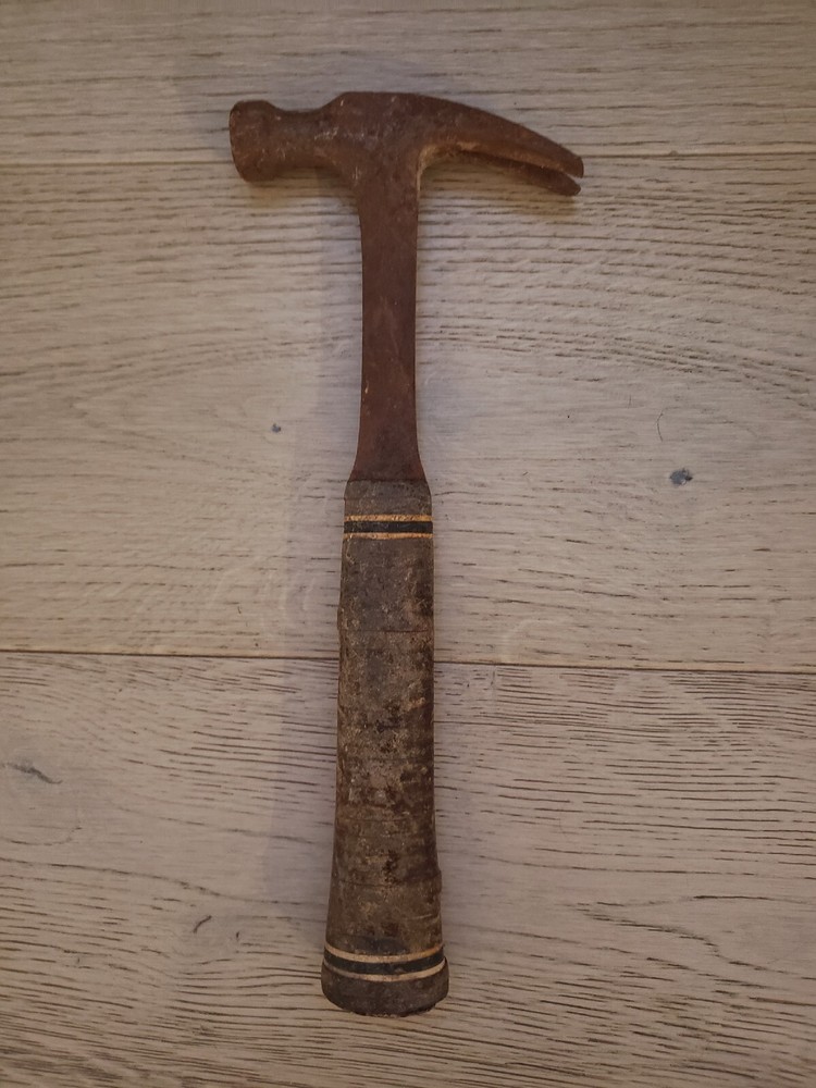 ANTIQUE Stacked Leather Handle Hammer VTG