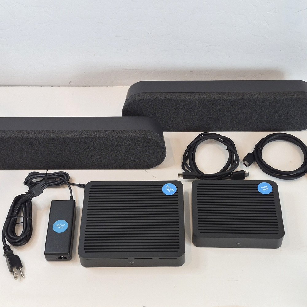 Logitech Rally System Bundle Display Hub Table Hub Speakers Pair OEM Tested