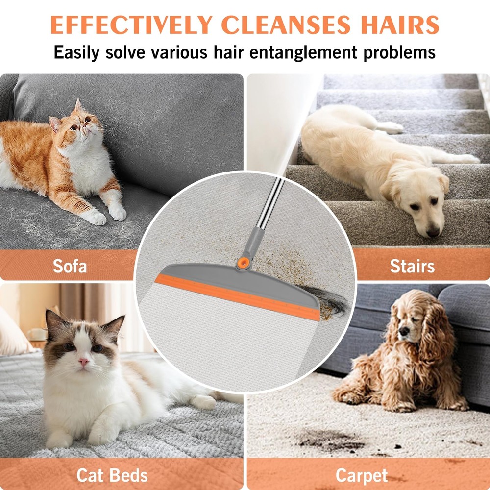 Multifunction 2in1 Silicone Floor Squeegee Cleaning Broom 54" Long Handle Orange