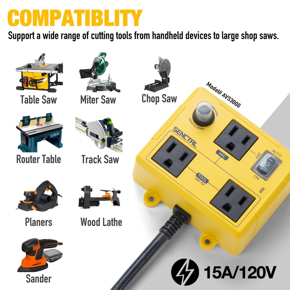SENCTRL Automatic Vacuum Switch for Power Tools to Turn Dust Collector On...