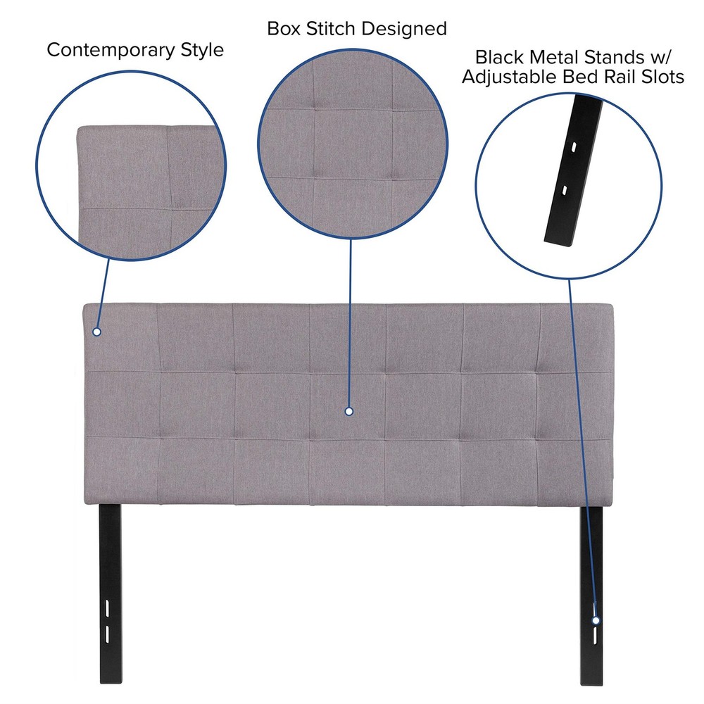 Bowery Hill Modern Tufted Full Panel Headboard in Light Gray