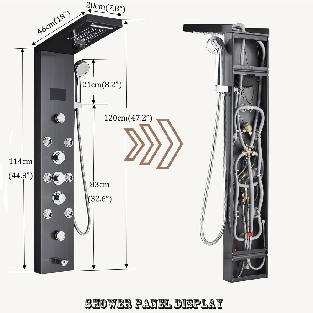 LED Shower Panel Tower System Stainless Steel Multi-Function Body Massage Jets