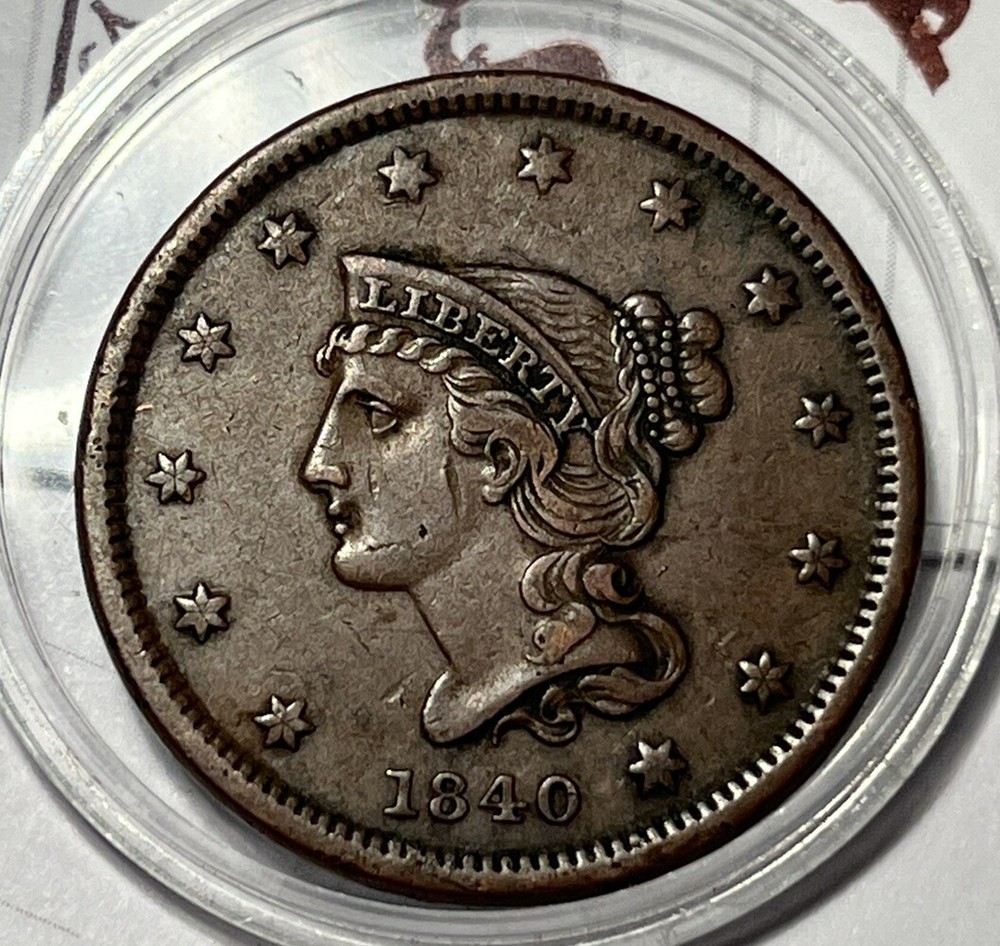 1840 Small Date  Large Cent AU About Uncirculated