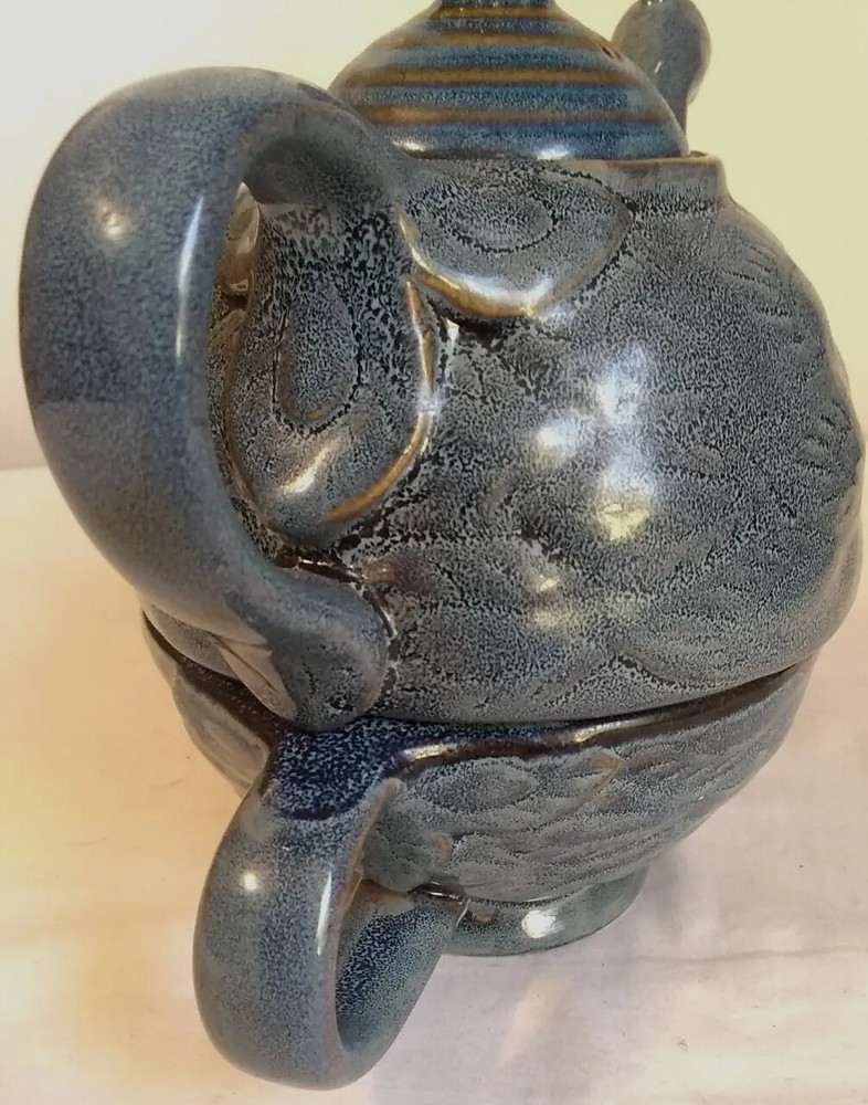 Peacock Tea Set 3 Piece Cup Pot Lid Ceramic Blue Chicken READ