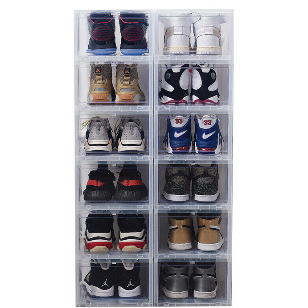 4/8x Foldable Shoe Box Storage Magnetic Stackable Plastic Sneaker Case Organizer