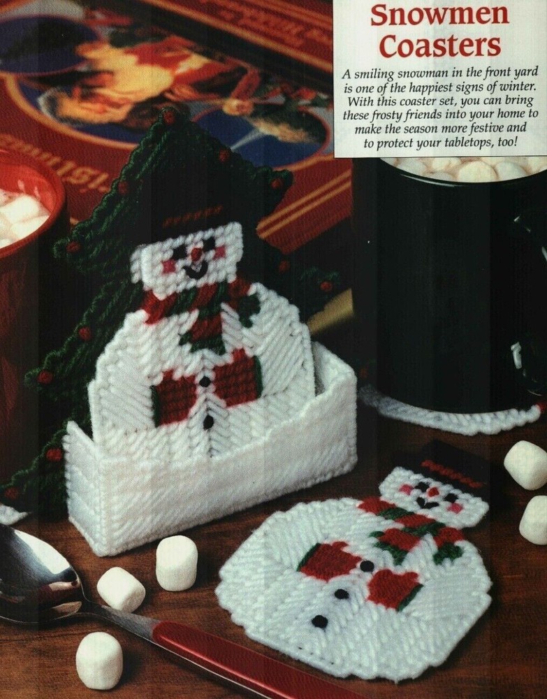 SNOWMEN COASTERS CHRISTMAS PLASTIC CANVAS PATTERN INSTRUCTIONS