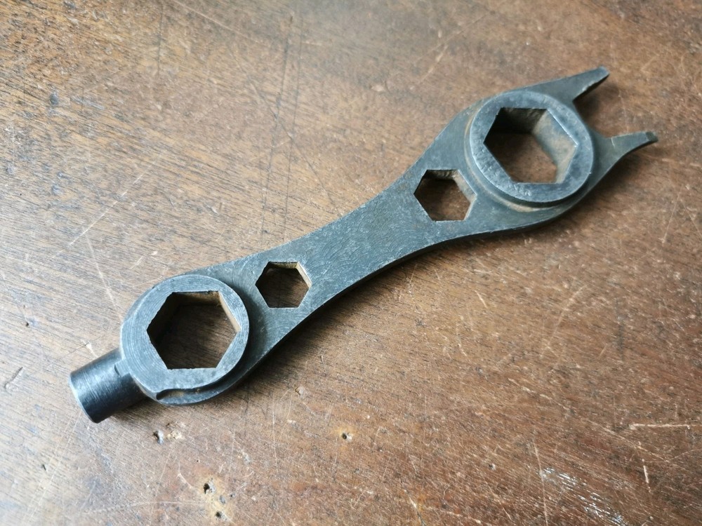 Vintage combination spanner, registered Oct. 9th 1876, slight damage.