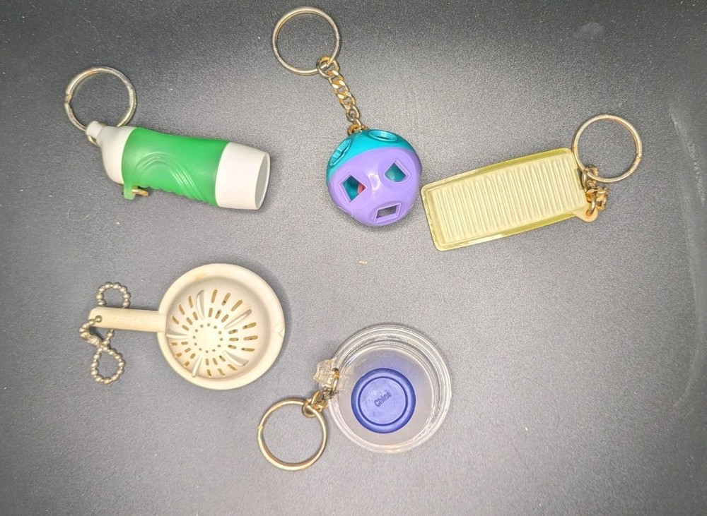 5 Tupperware kitchen plastic keychains with detachable keyring, multi-color