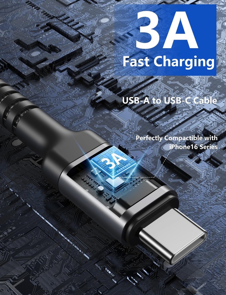 USB to C Cable 3A Fast Charging [2 Pack, 6FT], A 6FT 2Pack, Grey