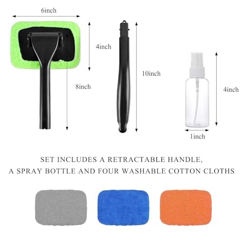 Car Windshield Cleaning Tool, Microfiber Window Cleaner with 4 Washable