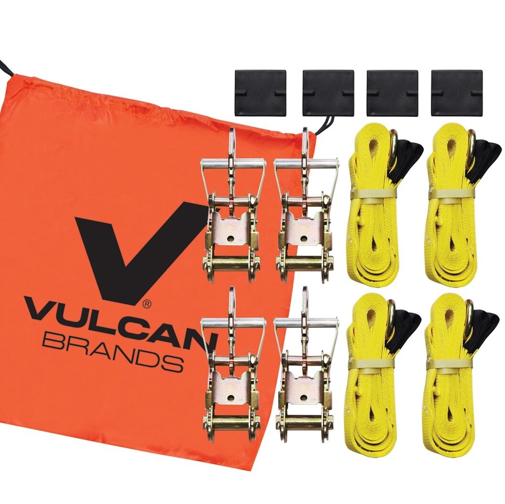 VULCAN Adjustable Loop Car Tie Down Kit - Snap Hooks (4 Straps & 4 Ratchets)