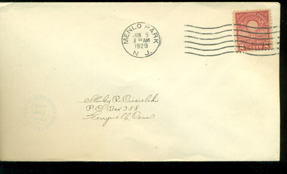 1929 FDC - Scott# 654 - Menlo Park Cancel - No Cachet  #B