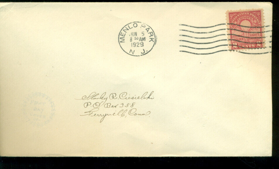 1929 FDC - Scott# 654 - Menlo Park Cancel - No Cachet #B