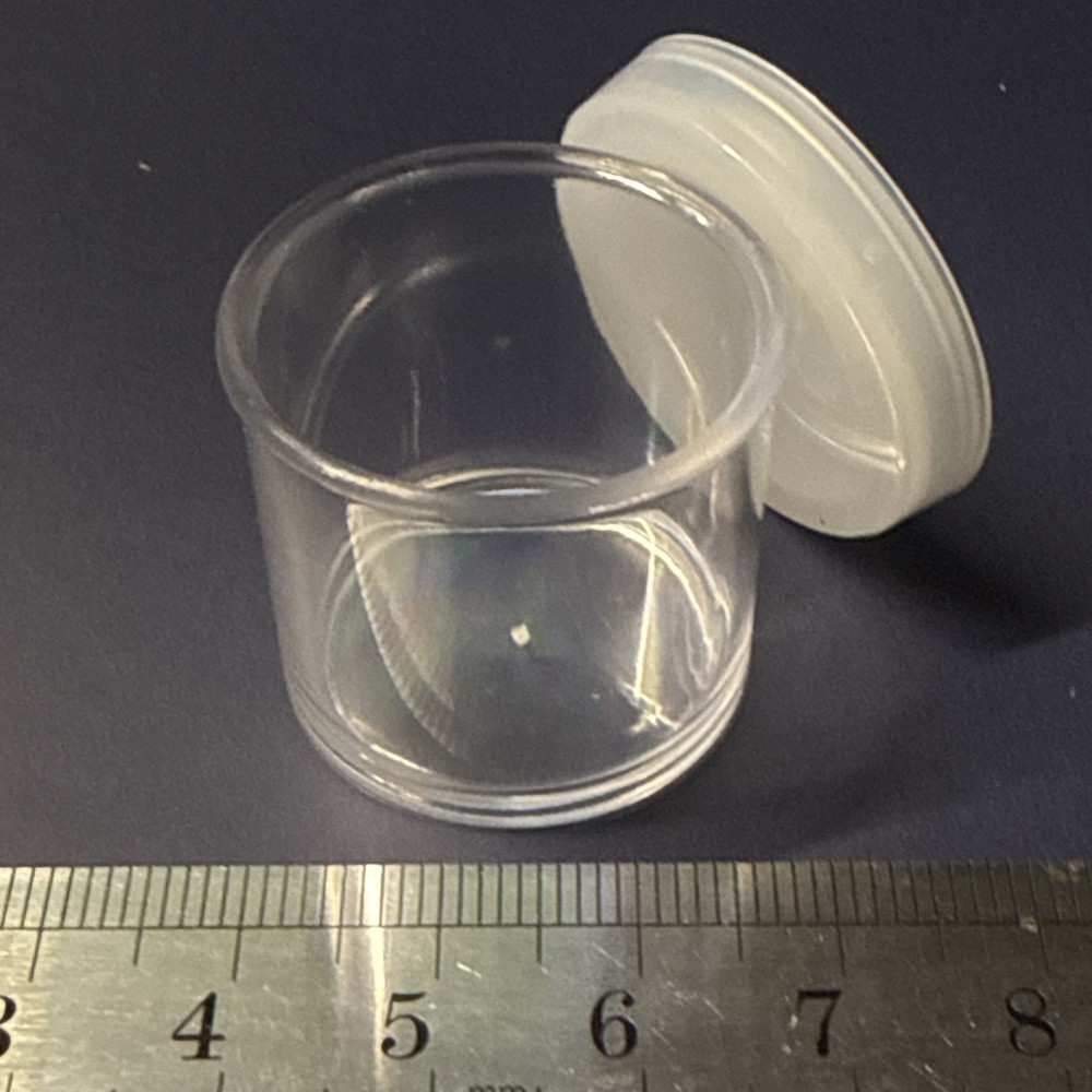 2 x small plastic jars with snap caps WHITE