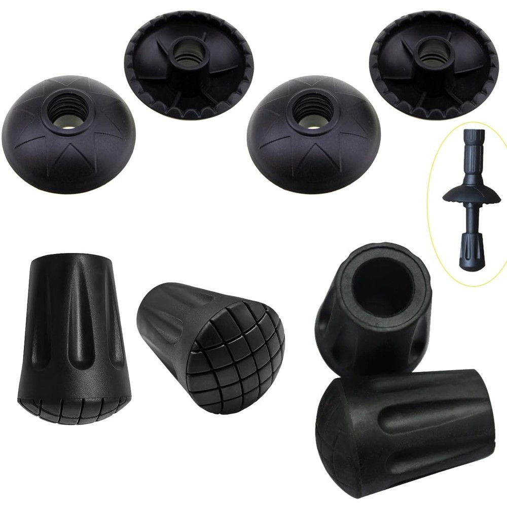 DraCra 8 Pack Trekking Pole Tips Replacement Hiking Poles Rubber Black