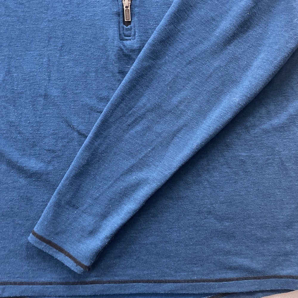 Duluth Trading Co Pullover Mens L Blue Polartec Power Grid Wool Blend 1/4 Zip