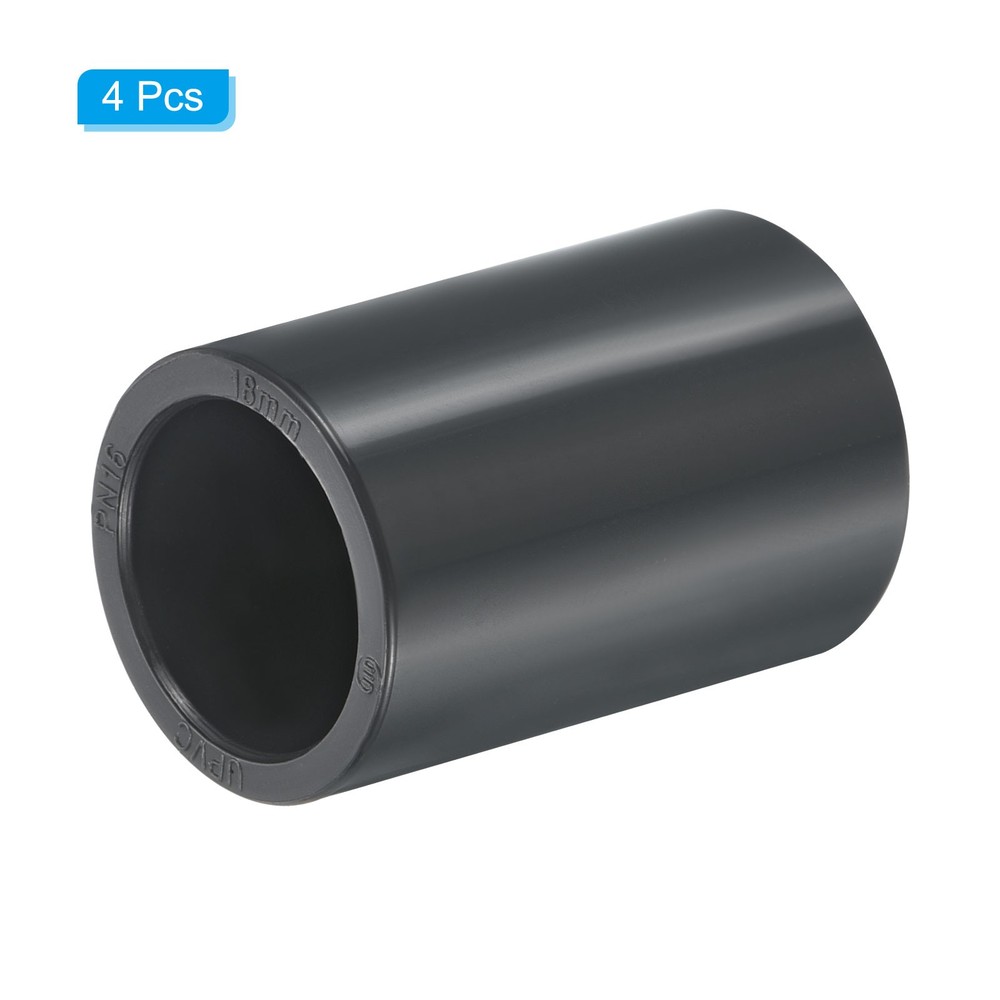 UPVC Pipe Fitting 18mm Socket, 4 Pack Straight Couplings, Dark Grey
