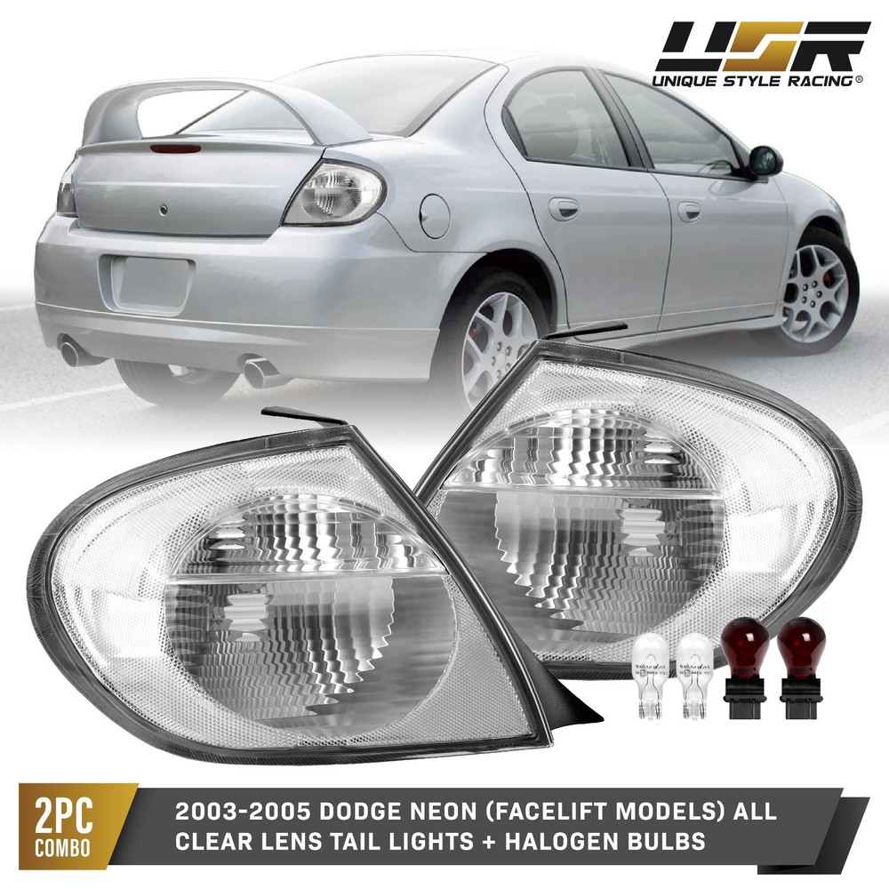 All CLEAR Tail Lights Left + Right Pair For 2003-2005 Dodge Neon