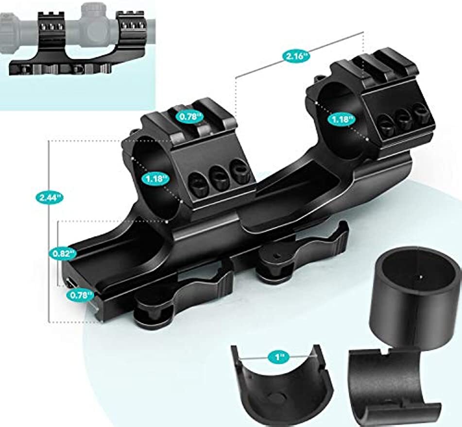 1"/30mm Ring Quick Detach Scope Mount Cantilever Flat Top 20mm Picatinny Rail