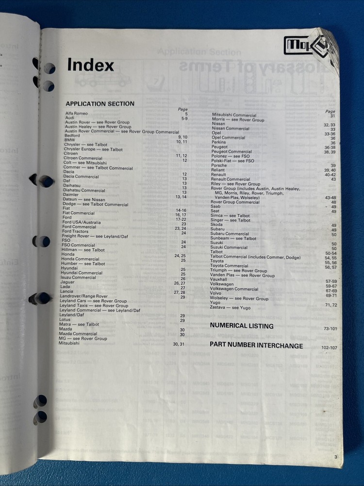 MOPROD GASKETS 1990 CATALOGUE SAME DAY DISPATCH