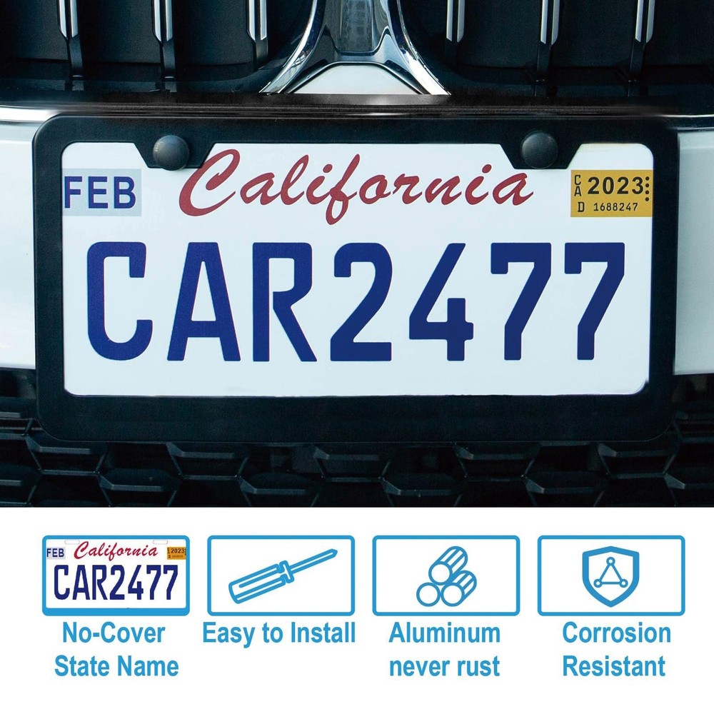 2PCS Matte Black License Plate Frames, 2 Holes Solid Rust-Proof Stainless Ste...