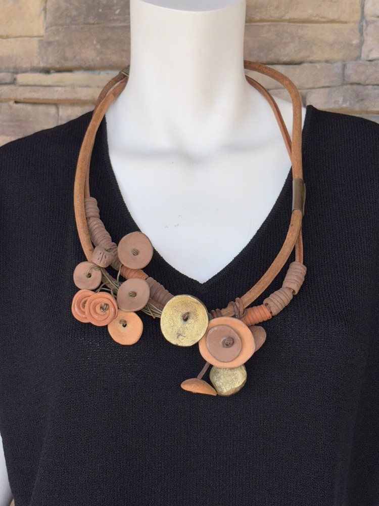Unique Clay & Leather Pottery Necklace