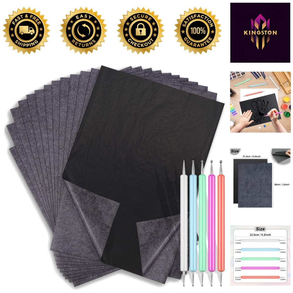 Carbon Transfer Paper Kit - 30 Sheets & 5 Embossing Tools, 8.5" x 11"