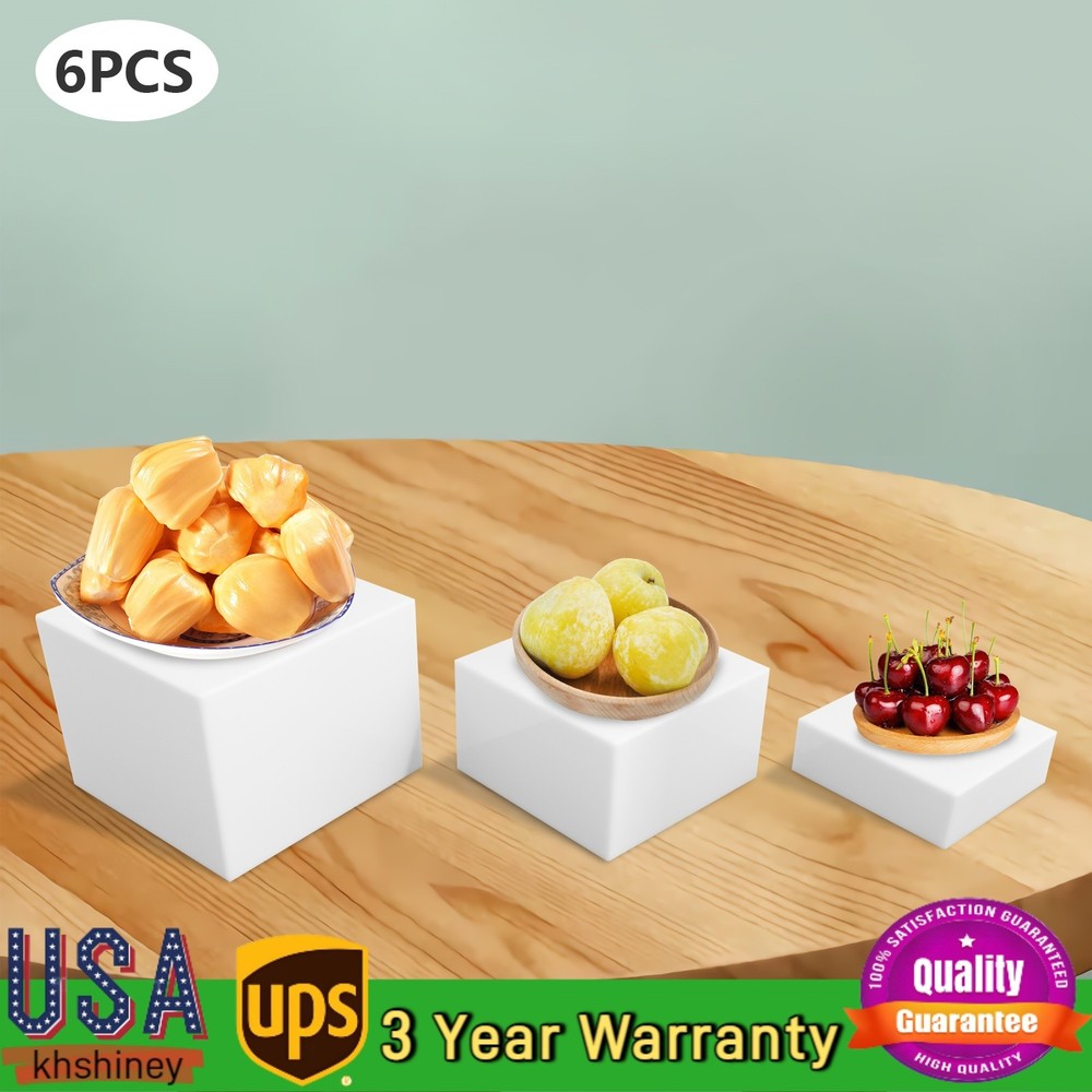 6Pcs White Rectangular Display Stands Pmma Tabletop Stands Three Sizes 11.02Lbs