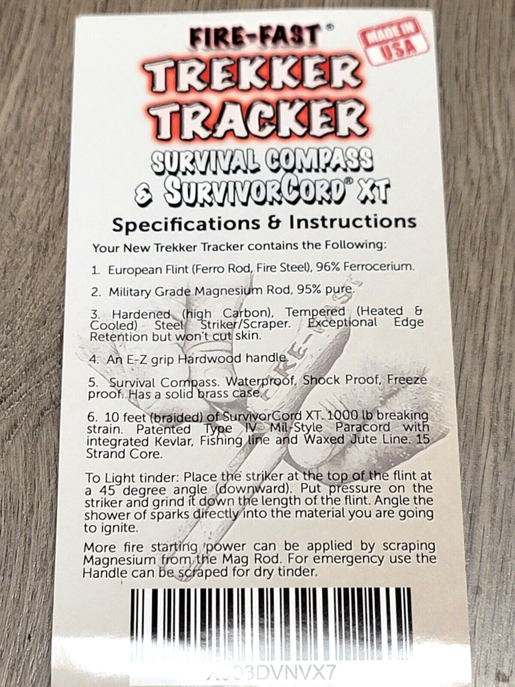 Fire-Fast Trekker Tracker Pro Magnesium Fire Starter, Compass, Survival Kit USA!