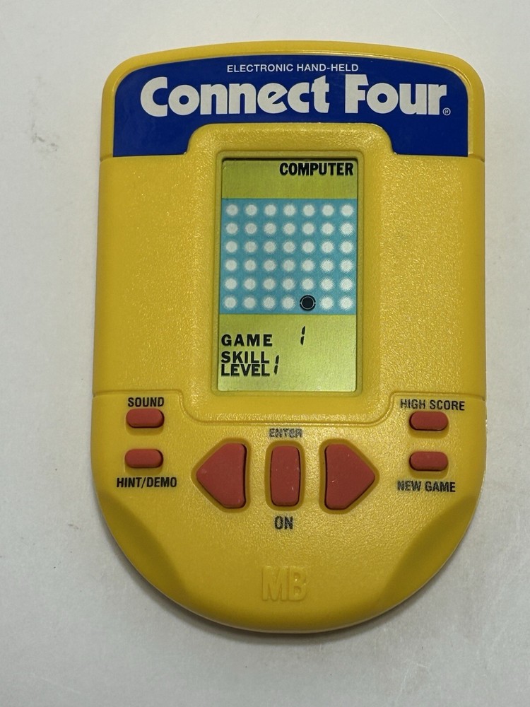 Milton Bradley Connect Four 1995 Electronic Handheld Game Yellow WORKS