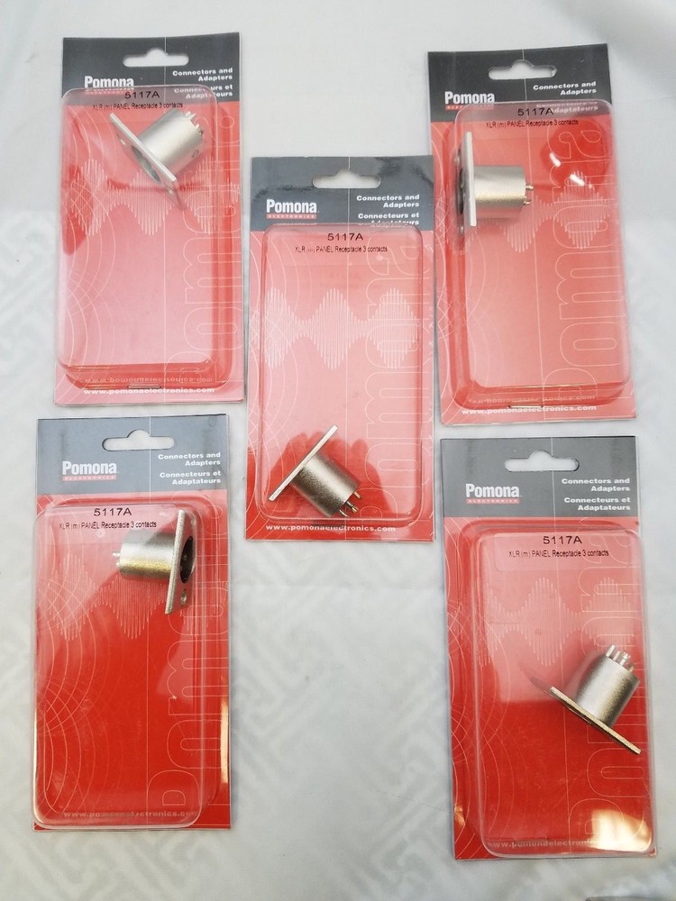 5 (LOT) Pomona XLR Male 3-Pin Rectangular Flanged Panel Mount, D3M