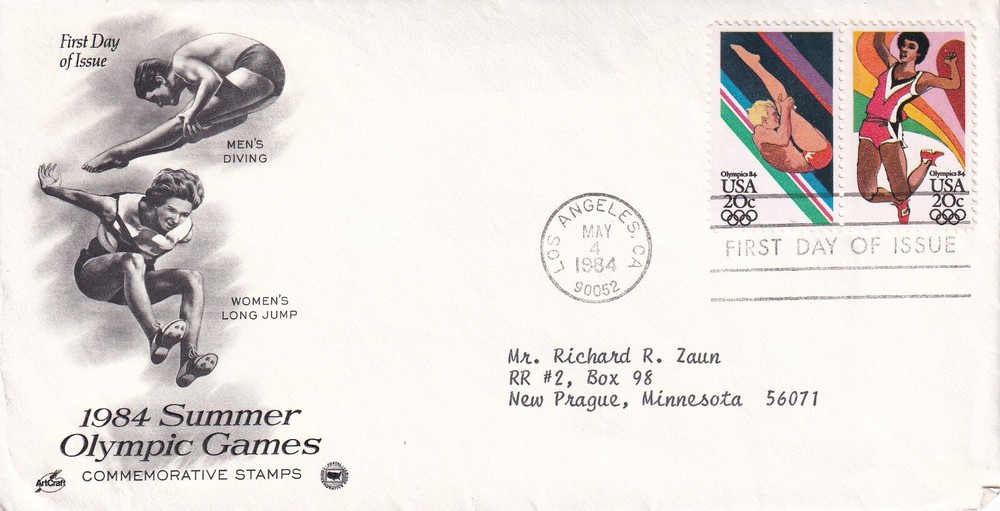 STAMP US SCOTT 2082, 2083 "Summer Olympics" 20 CENT 1984 FDC - B