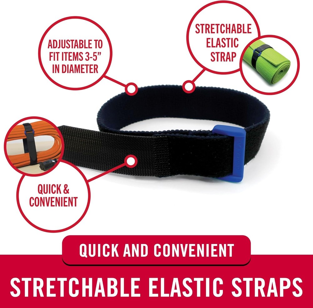 VELCRO Brand 4Pack 15" Elastic Straps Adjustable with Buckle Black