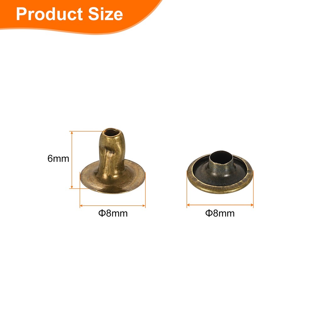 100Sets Single Cap Rivet 8mm Carbon Steel Round Head Snap Studs, Bronze