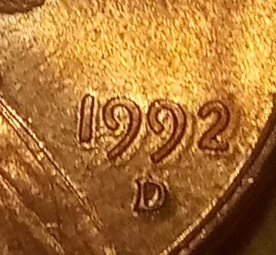 1992 D Lincoln Penny, DDO Date, Split Tounge Error, Raw, Uncleaned