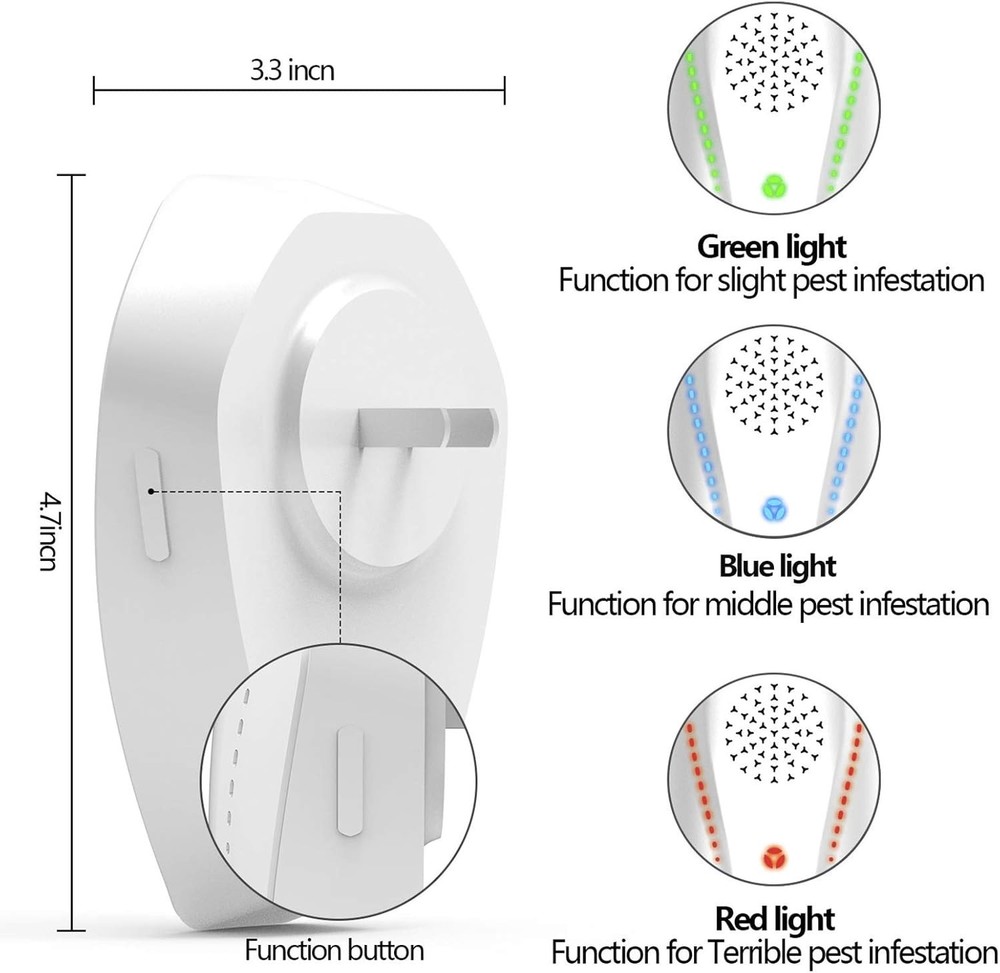 Ultrasonic Pest Repeller, White, Modern, Compact
