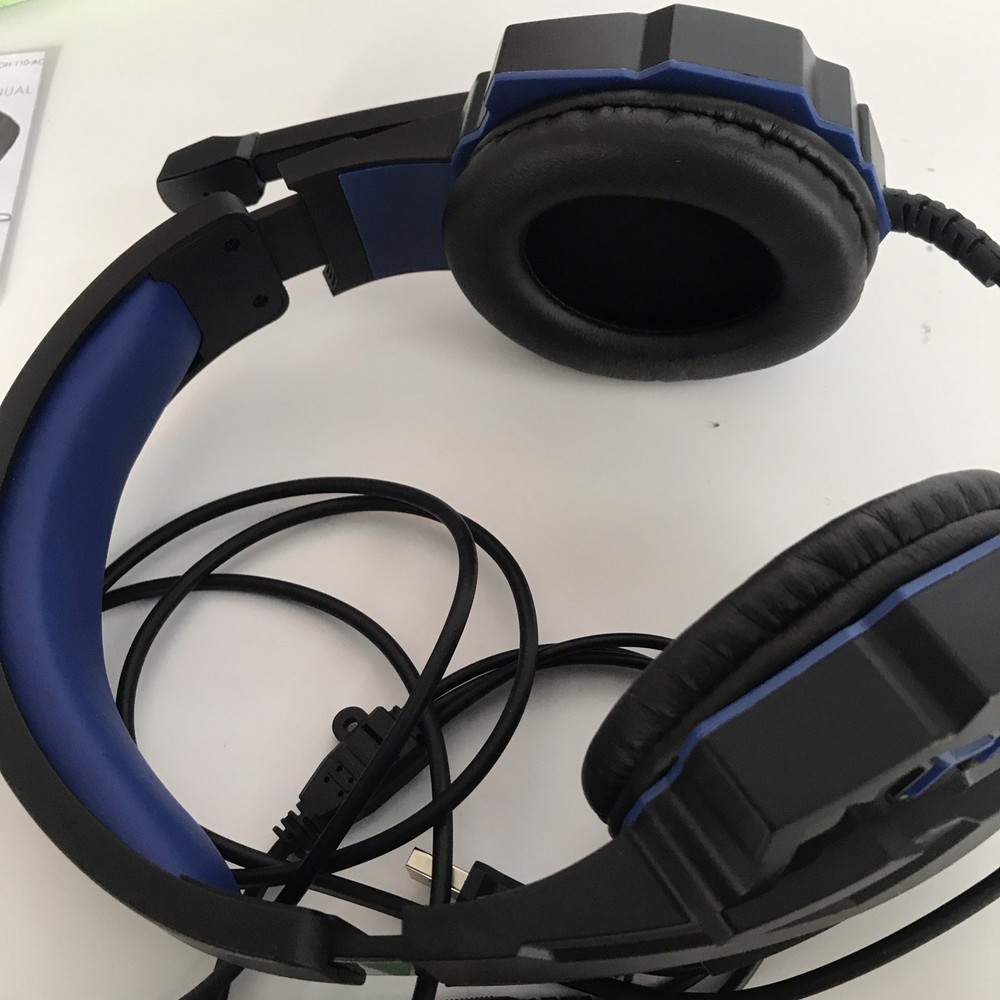 Bytech Gaming Headset Black Blue Backlight Adjustable Headband 3.5mm USB Mic