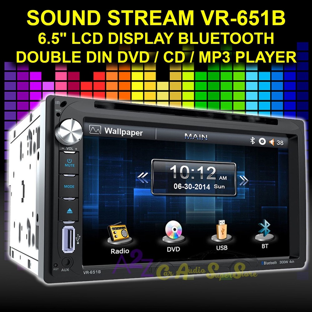 SOUND STREAM DOUBLE 2 DIN VR-651B DVD/CD/MP3 PLAYER 6.5" LCD DISPLAY BLUETOOTH