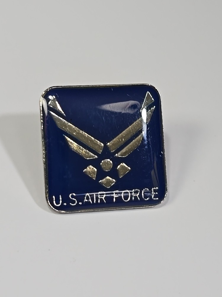 U S Air Force Logo Lapel Pin Blue Square With Silver Colored Wings