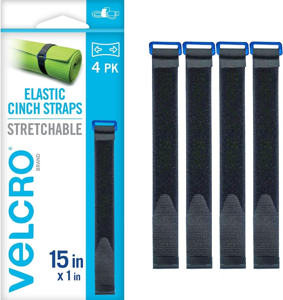 VELCRO Brand 4Pack 15" Elastic Straps Adjustable with Buckle Black
