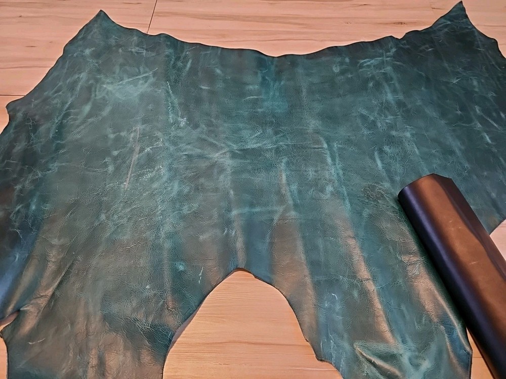 3-4oz VINTAGE PULL-UP DARK TURQUOISE TEAL DISTRESSED LEATHER HIDE SHEET,PANEL