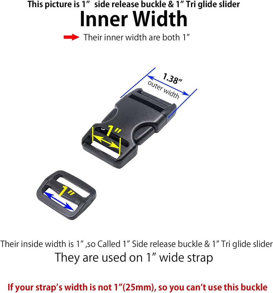 Heavy Duty Side Release Buckles with Plastic Tri Glide Slides