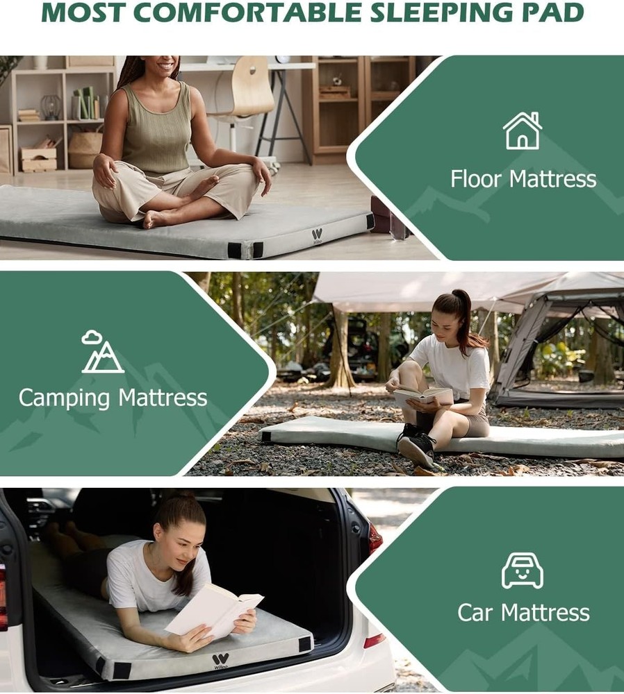 Interchangeable Waterproof Covers Memory Foam Camping Mattress - 3" Thick