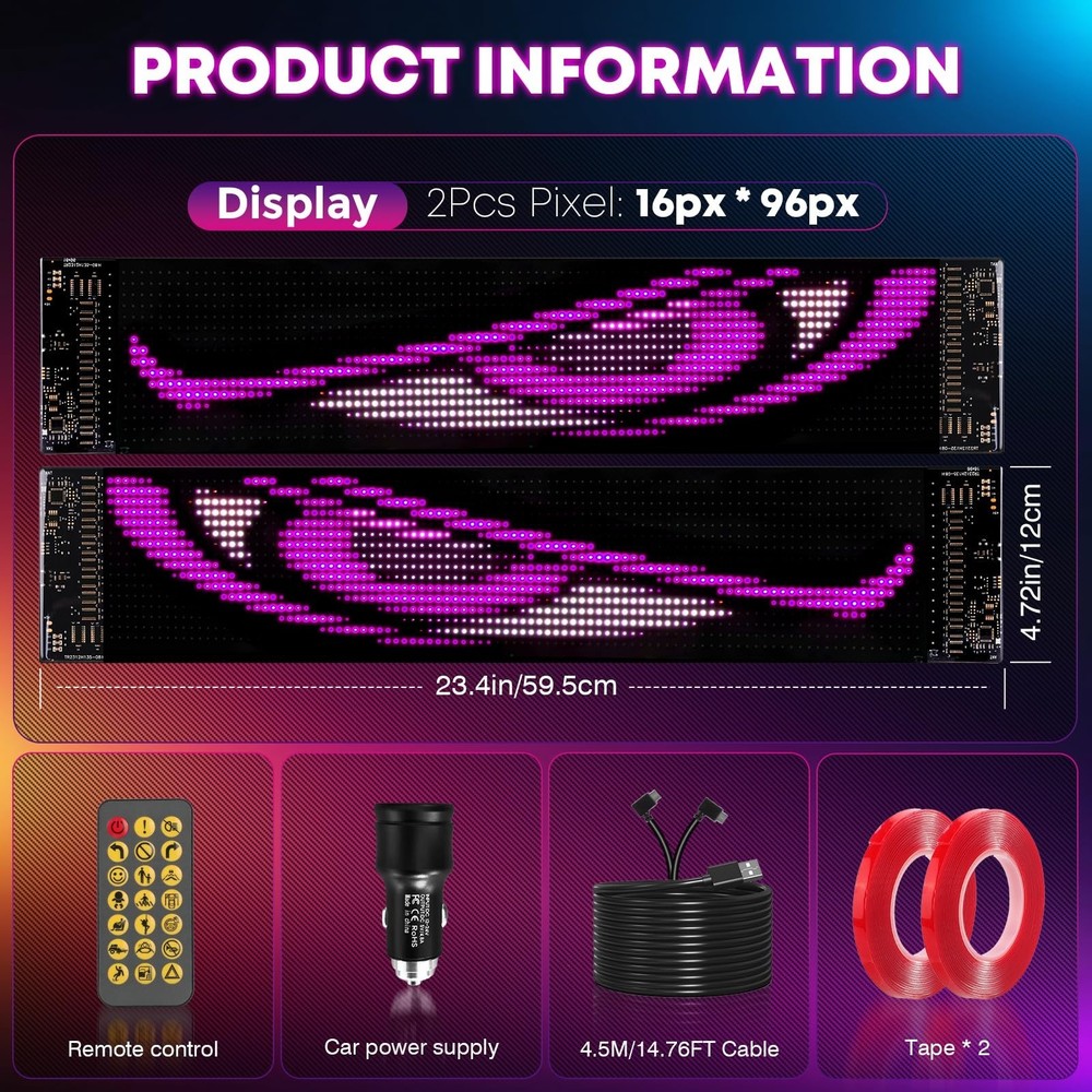 Devil Eyes Light for Windshield, 23.4x4.7,Led Eyes, Programmable Scrolling DI...